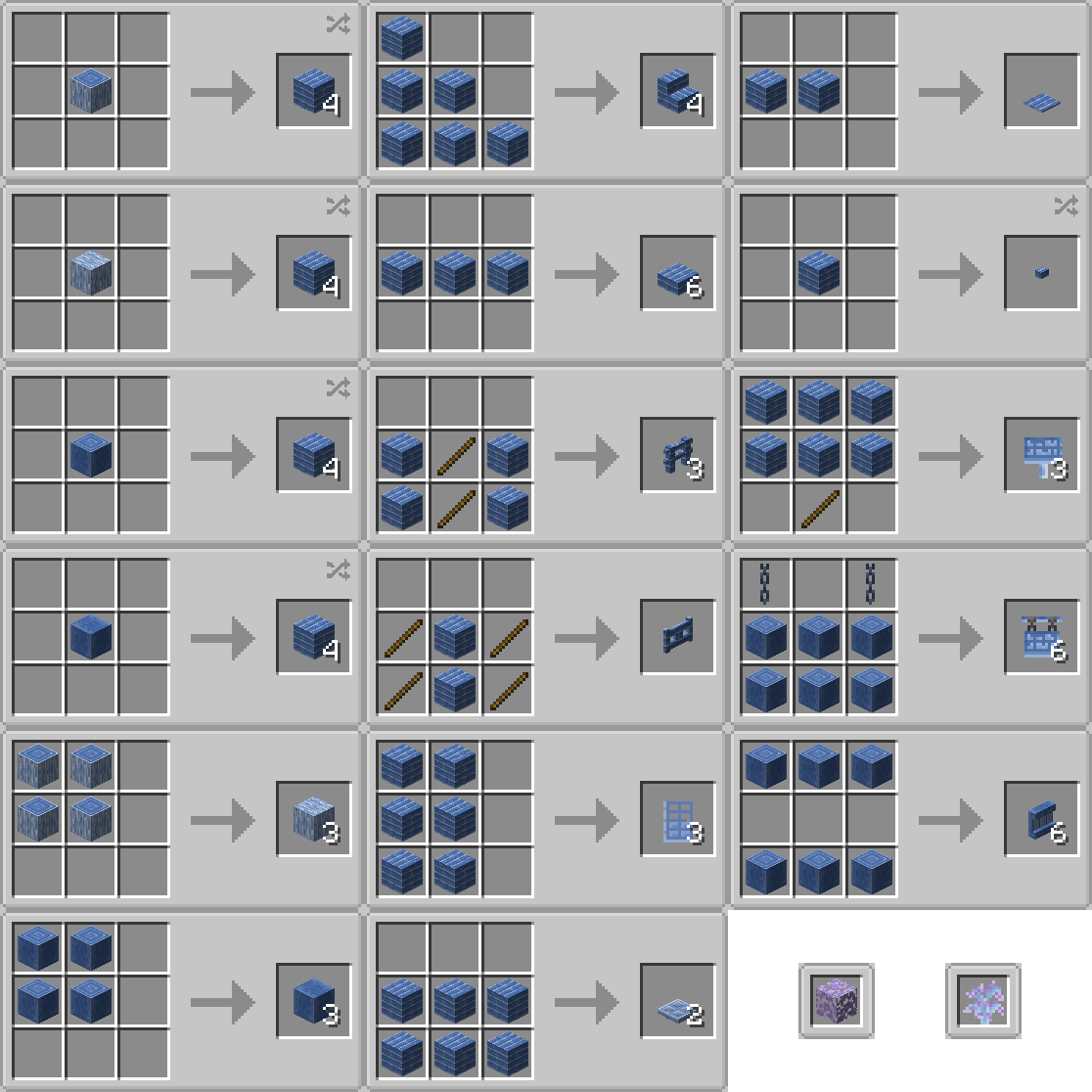 Inverted Oak wood set recipes